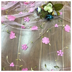 100% Polyester Mesh 3D Floral Tulle Embroidery Fabric Dress Women's Curtain Lace Fabric