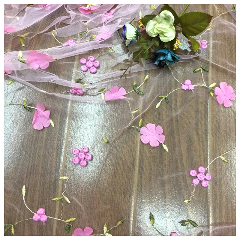 100% Polyester Mesh 3D Floral Tulle Embroidery Fabric Dress Women's Curtain Lace Fabric