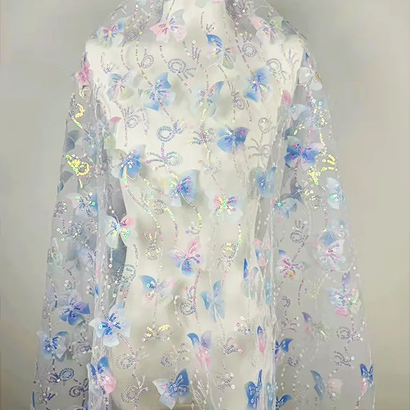 YX809 New Two-color Sequins Embroidery Butterfly Flower 3D Tulle Skirt Children's Fabric 2025 Girls Skirt Tulle Sequins