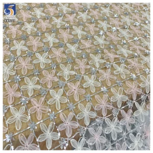 YX537 2025 Most Popular Overseas Embroidered Tulle Fabric Five-Petal Flower 3D Embroidery Tulle Fabric With Sequins
