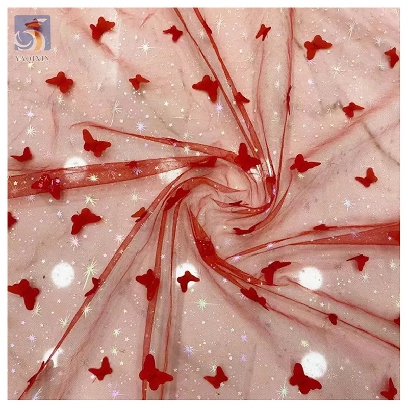 Factory Reasonable Price 3D Butterfly Lace Fabric Tulle Beautiful 3D Polyester Fabric Wholesale