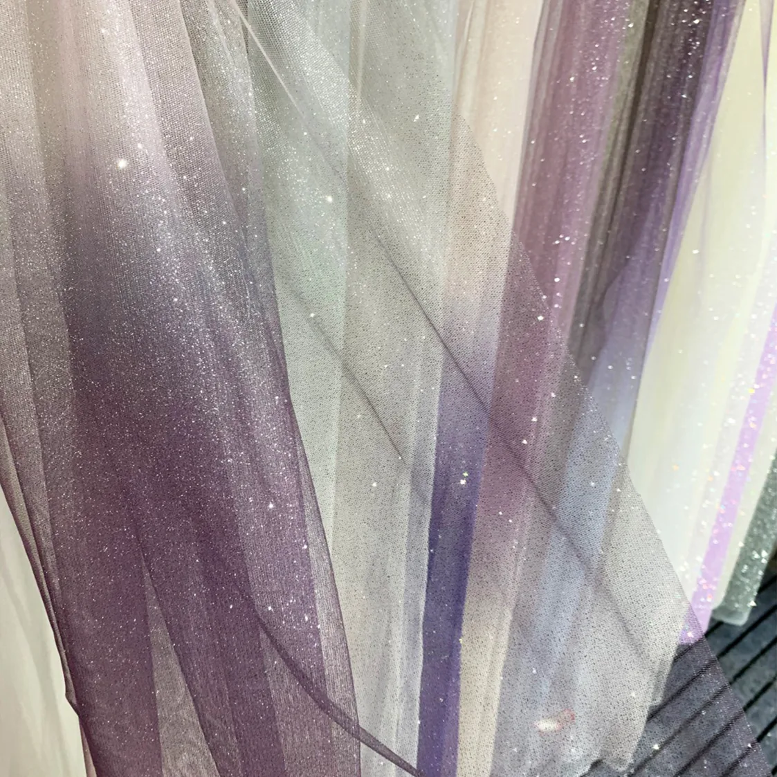 YX479 China Factory Polyester Colorful Tie Dye Glitter Tulle Fabric Soft Ombre Mesh Gradient Tulle Fabric for Dance Dress