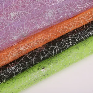 Wholesale 3D Velvet Spider Web Tulle Fabric - Black Embossed Flocked Halloween Costume Material (Custom Width)