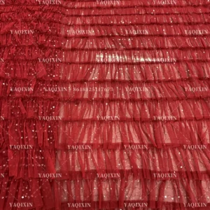 YX1151 High-Quality 200gsm Knitting 3D Red Tulle Puffy Skirt Fabric With Sequins Tulle for Girls' Princess Dress 5 Yards