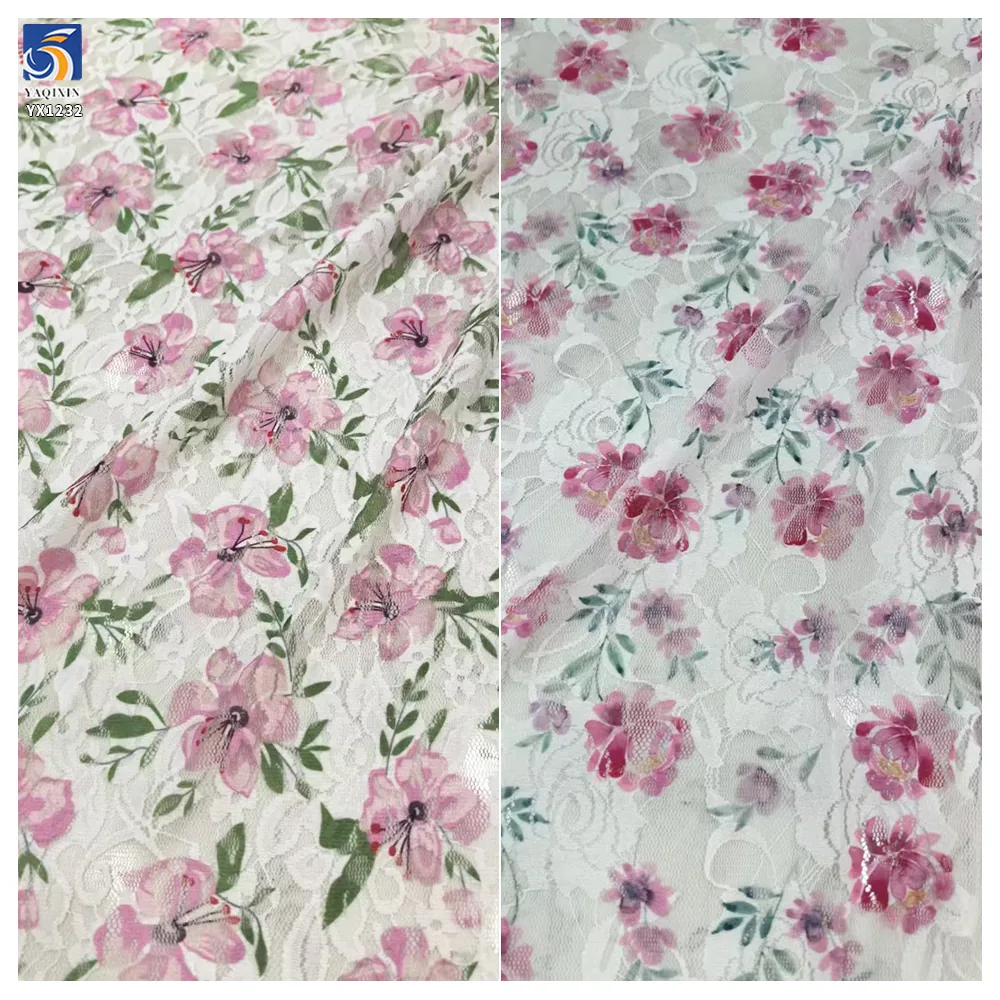 YX1232 2 Yards Color Digital Printing Large Rose Flowers Lace Fabrics Embroidered French Dress Chantilly Lace Fabric 202