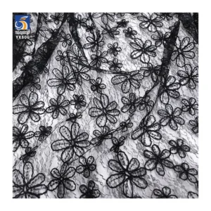 YX806 100 Polyester Lace Embroidery Cord Embroidery Chantilly Lace Fabric Black Floral Embroidered Mesh Skirt Fabric for Women