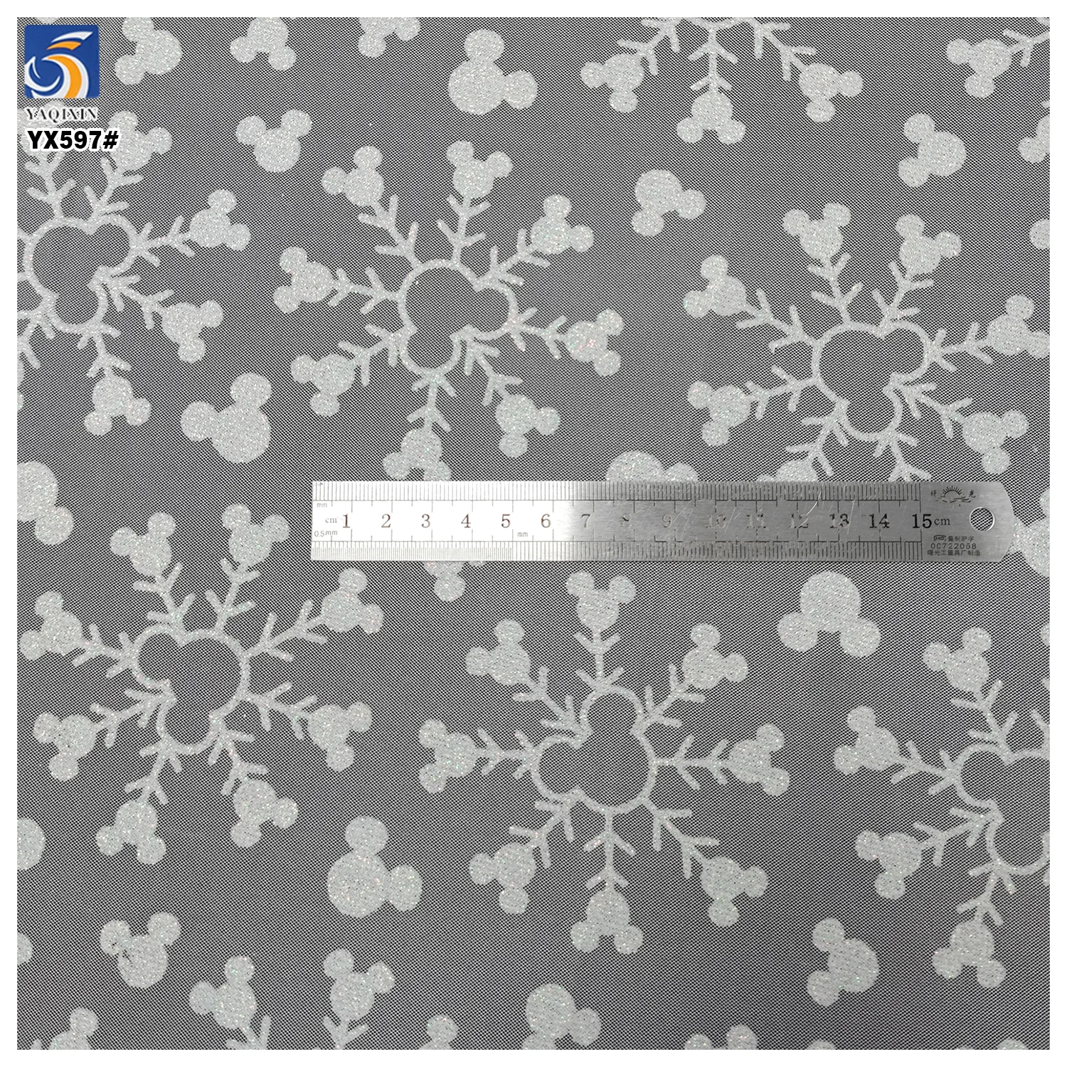YX597-1 Factory Low MOQ Custom Glitter Tulle Mesh Fabric, White Snowflake Printed Net Fabric For Kids Party Dress