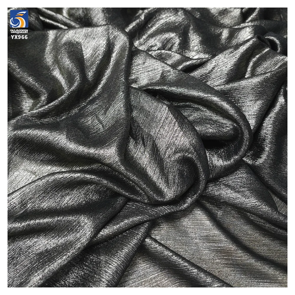 YX966 Holographic Lurex Crinkle Chiffon 100% Polyester Gold Foil Wrinkled Textured Fabric for Wedding Evening Party Dresses