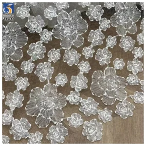 YX538 2027 New Products Hook Flowers Mesh Embroidery Fabric Dresses Women White Tulle Embroidery Fabric