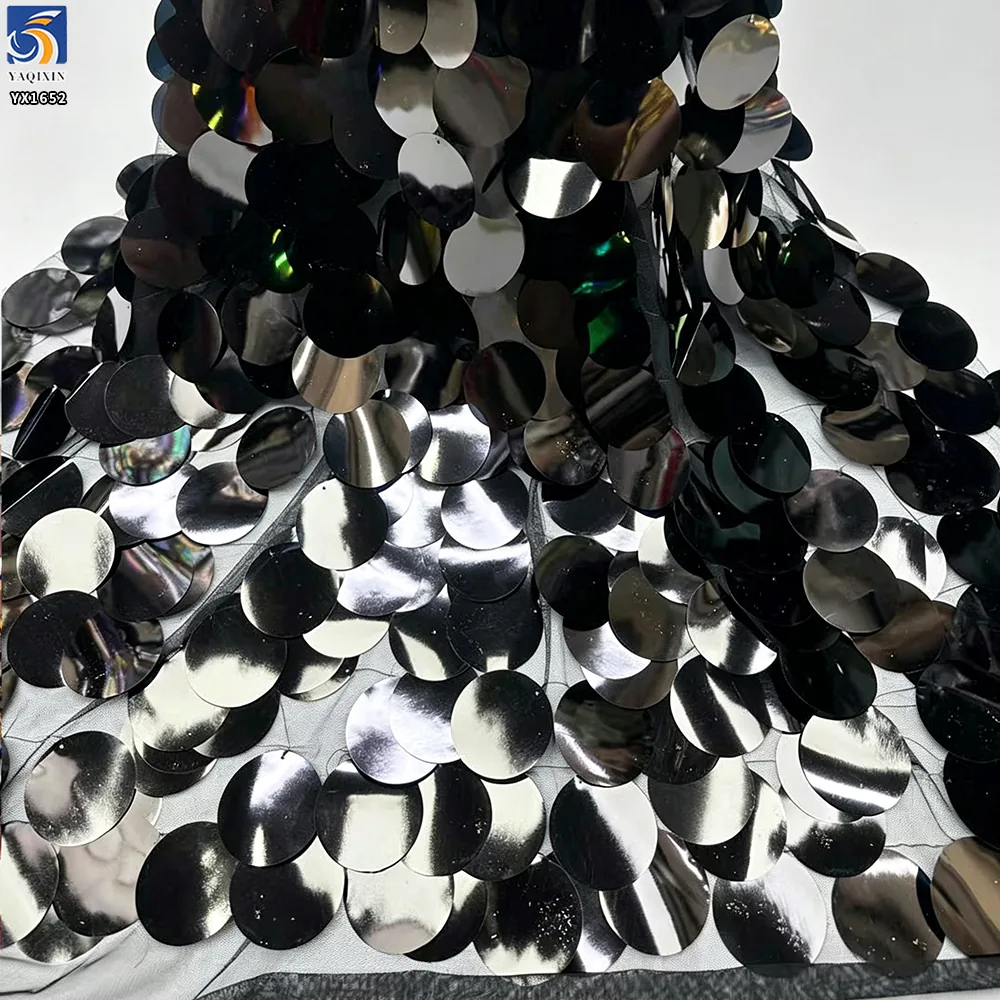 YX1652 40mm Large Paillette Fabric Oversized Round Sequin Textile for Evening Dress Gown and High Fashion Apparel