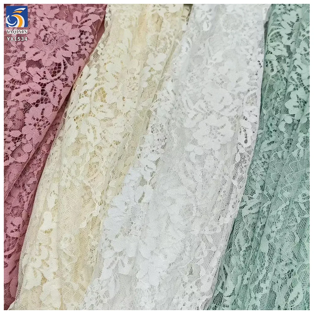 YX1534 Large Floral Non Stretch Polyester Jacquard Chantilly Mesh Lace Fabric for Women's Dresses and Fashion Apparel