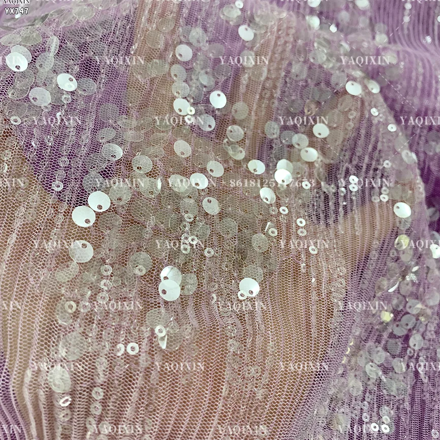 YX747 2026 New 150gsm Pleated Tulle Fabric With Transparent Sequin High-End French Fashion Dress Fabric