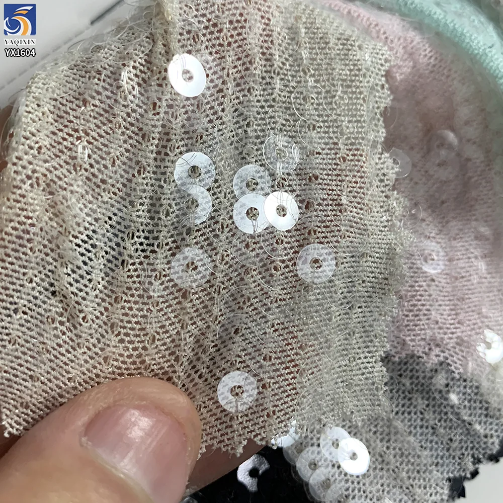 YX1604 250gsm 5mm Clear Sequin Mesh Fabric Stretch Transparent Sequin Textile for Dresses Lingerie and Fashion Apparel