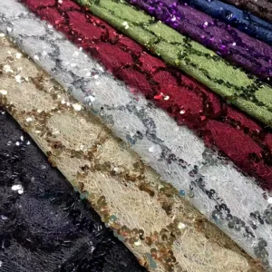 YX1417 200gsm 2026 New All Over 5mm Sequin Lace Mesh Fabric Evening Gown Embroidered Shiny Sequin Fabric for Ball Dress