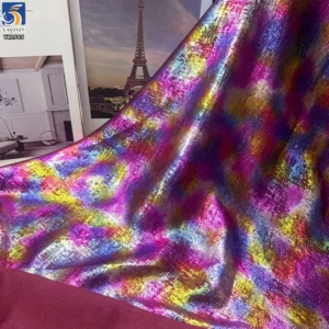 YX1585 Rainbow Metallic Foil Chiffon Fabric Soft With Holographic Foil Finish for Women Apparel Dresses and Costumes