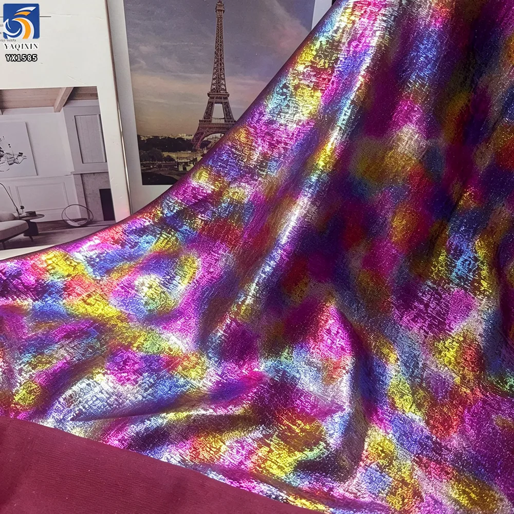 YX1585 Rainbow Metallic Foil Chiffon Fabric Soft With Holographic Foil Finish for Women Apparel Dresses and Costumes