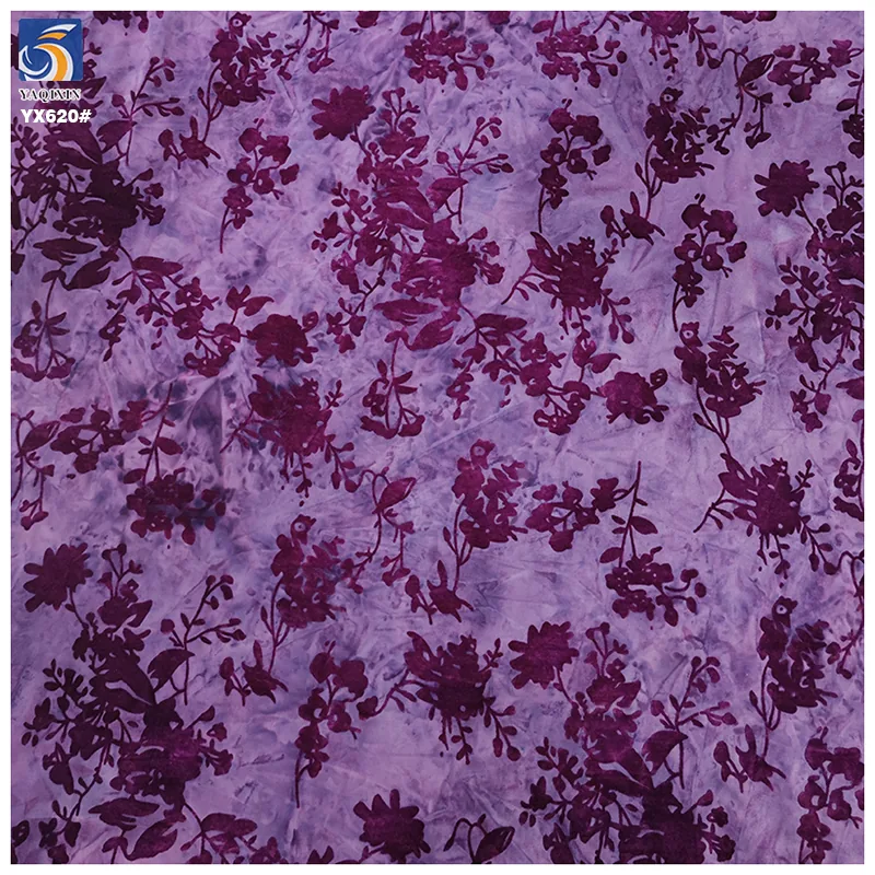 YX620 Factory Supports Custom Noble Purple Chinese Stretch Cheongsam Dress Fabric Elastic Floral Flocked Knitted Fabric
