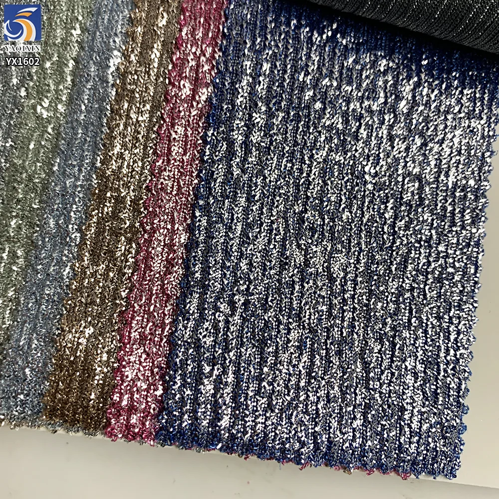 YX1602 Metallic Foil Fabric Firm Knit 100 Polyester Material for Corset Bodice Evening Gown and Structured Fashion