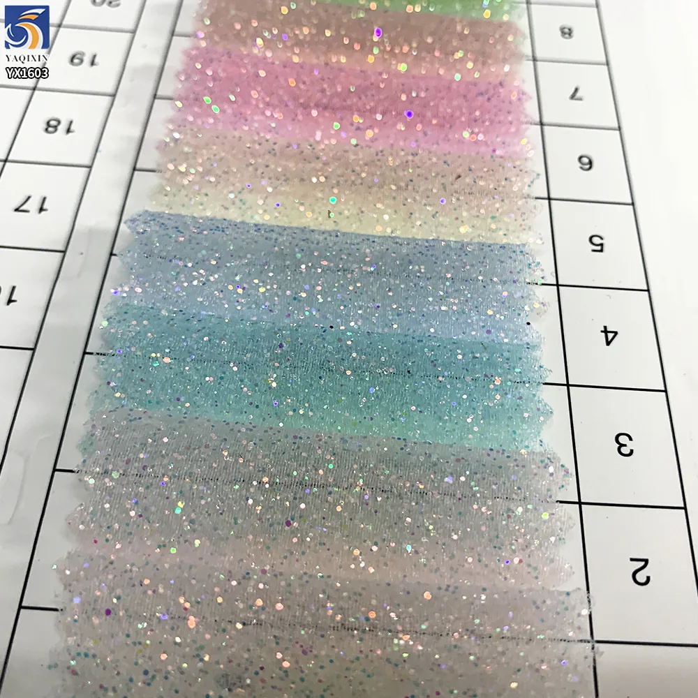 YX1603 60gsm Holographic Glitter Organza Fabric Sparkle Sheer Textile for Evening Dresses Prom Gowns and Fashion Apparel