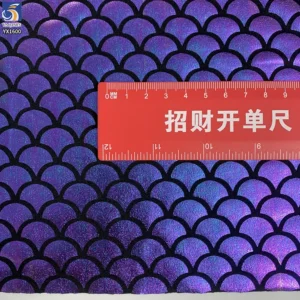 YX1600 Purple Mermaid Scale Fabric Shiny Holographic 97 Polyester 3 Spandex for Swimwear and Kids Costume Apparel