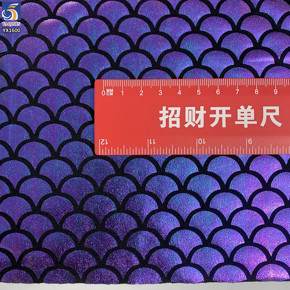 YX1600 Purple Mermaid Scale Fabric Shiny Holographic 97 Polyester 3 Spandex for Swimwear and Kids Costume Apparel