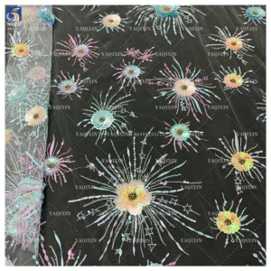 YX1225 New 3D Floral Embroidered Lace Tulle Fabric Competitive Prices Popular 2026 Embroidered Fabric With Colorful Sequins