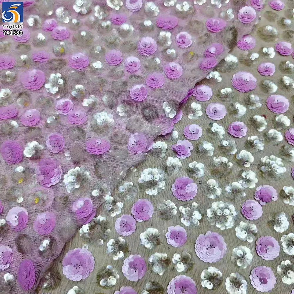 YX1580 Cost Effective Two Tone 3D Flower Sequin Embroidery Fabric for Evening Dresses Prom Gowns and Statement Fashion