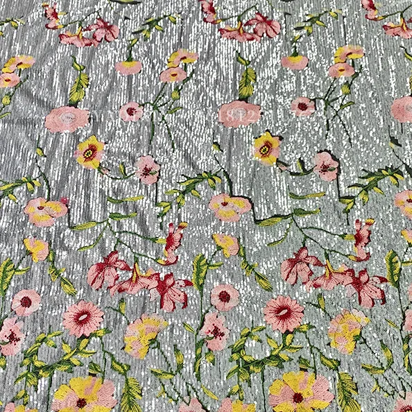 YX1228 Hot-Selling Popular Heavy-Duty Floral Embroidery Heavy Sequins Fabrics Sequin Dress Fabric for Fashion Clothing/G