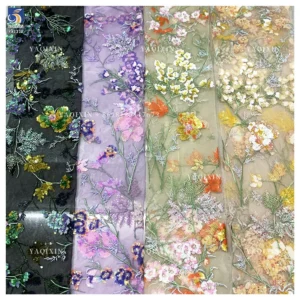 YX1312 Best-Selling Colorful Florals Pattern Beaded Sequin Fabric Lace Diy Custom Heavy Embroidery Flowers Dresses Fabric
