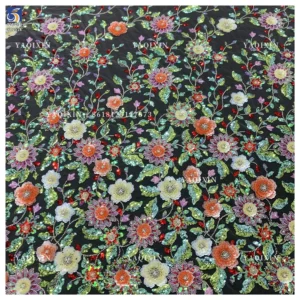 YX1318 Green Colorful Flowers Sequins Heavy Embroidery Mesh Lace Fabric Textiles Lace Fabric Hawaiian Summer Style Lace Dress