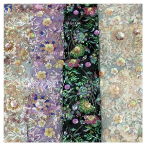 YX1319 New Life Fashion Spring 3D Sequin Embroidery Heavy Lace Mesh Tulle Fabric Noble and Luxurious French Style Lace Fabric