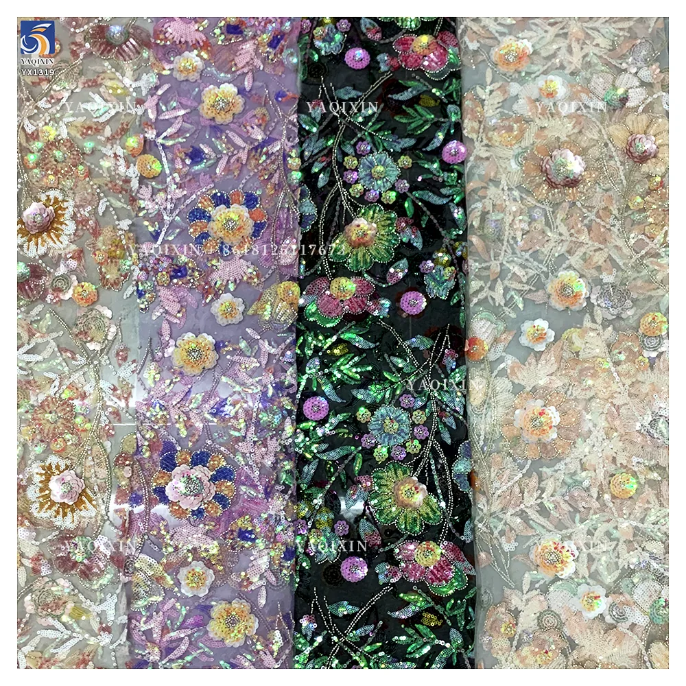 YX1319 New Life Fashion Spring 3D Sequin Embroidery Heavy Lace Mesh Tulle Fabric Noble and Luxurious French Style Lace Fabric