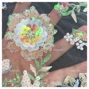 YX1317 Popular Trends and Styles in 2026 Green Sequins Embroidered Mesh Lace Fabrics for Traditional Chinese Women Lace Dress
