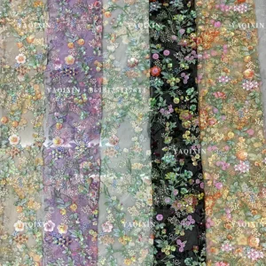 YX1320 Hot-Selling Lace Fabric Colorful Floral 3D Lace Glitter Sequin Embroidered Mesh Women's Dress Fabric