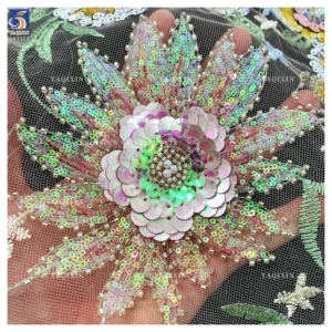 YX1323 New Arrival Sunflower Design With Unique Sequin Germany Lace Fabric DIY Custom Design 3D Lace Glitter Lace Fabric