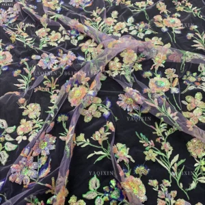 YX1321 Exquisite Embroidered Lace Fabric Heavy Embroidery Pearl Sequin Flowers Chinese Lace Fabric With Beaded Florals