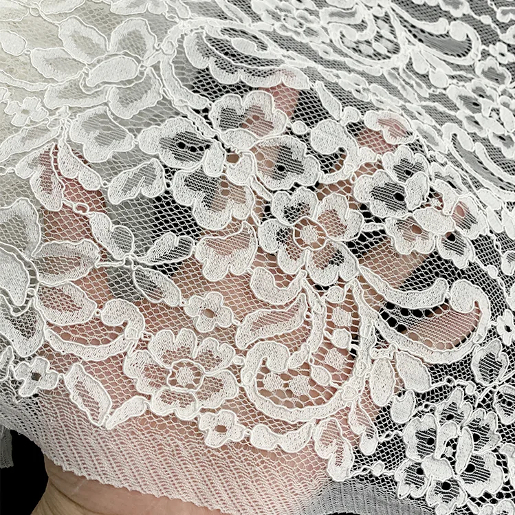 YX1487 160X150CM 70 Cotton 30 Nylon Eyelash Lace Fabric Corded Floral Textile for Women Dresses and Tops