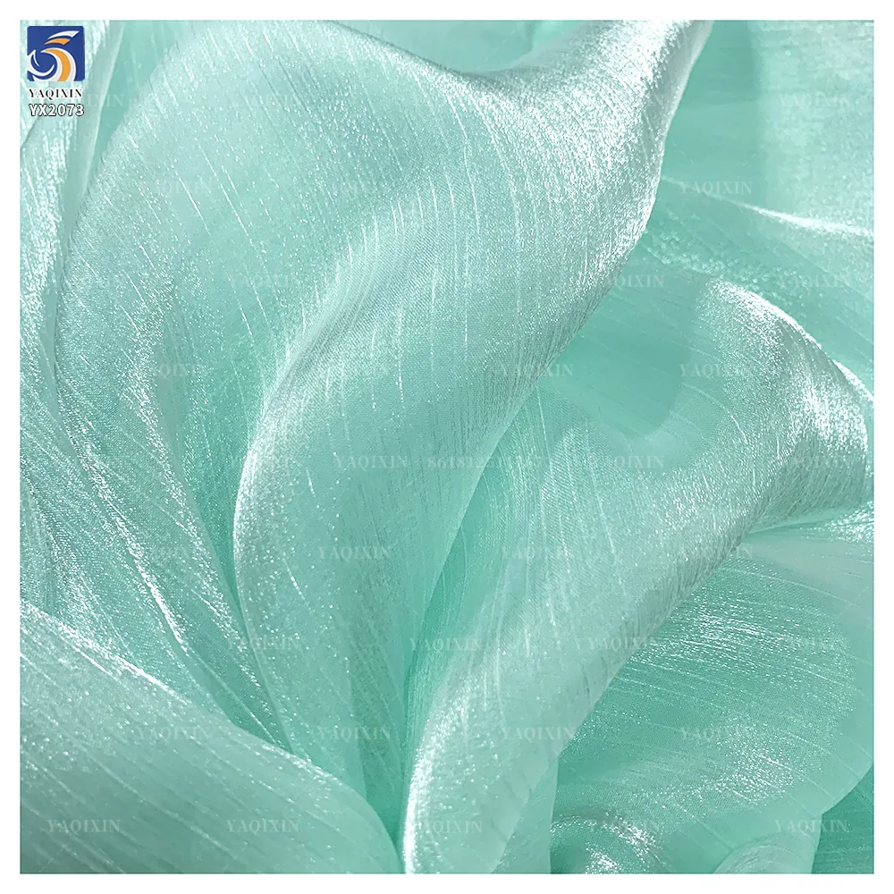YX2073 Premium 100%Polyester Crepe Crinkle Silk Satin Organza Fabric Bridal Wedding Shiny Chiffon Dress Fabric