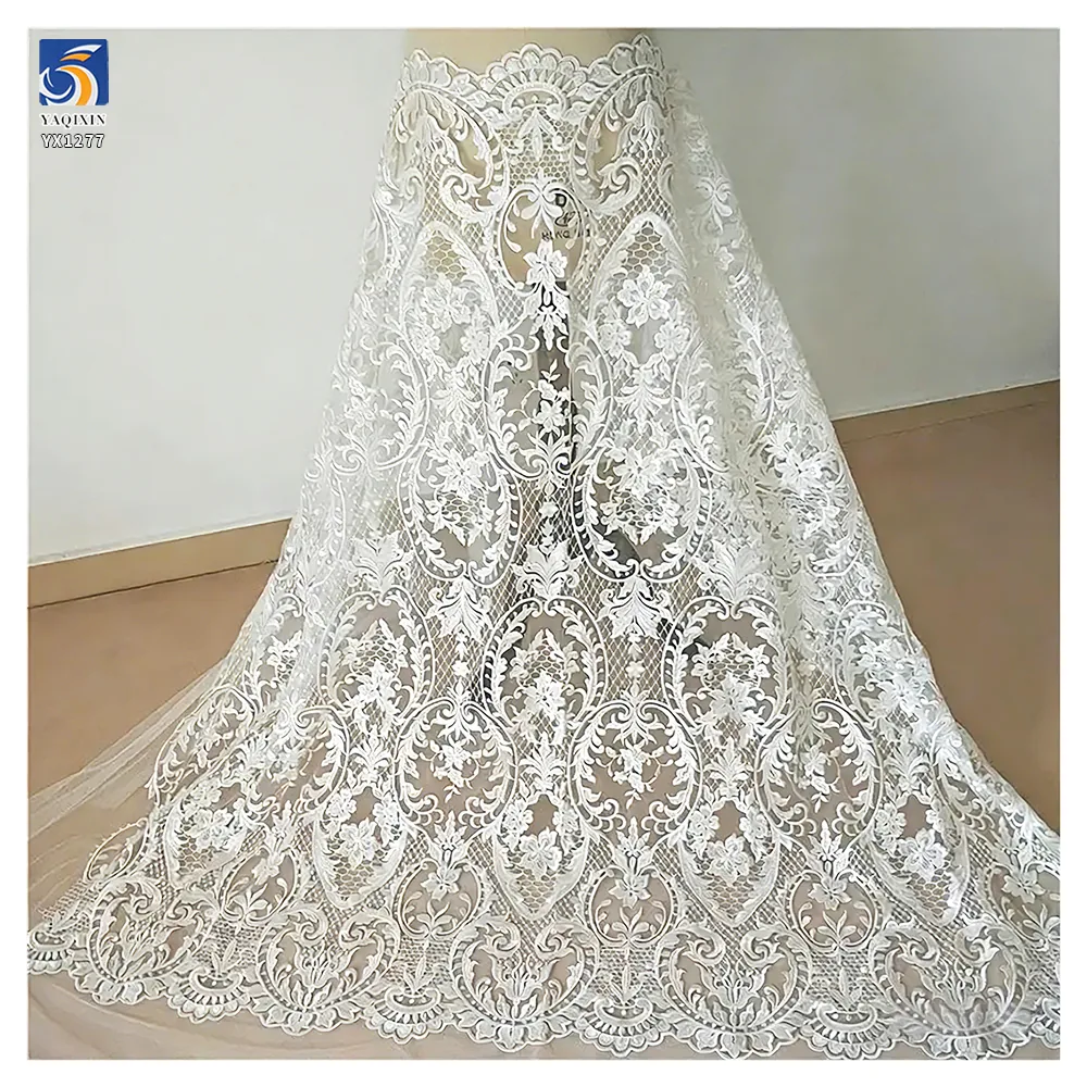 YX1277 Noble and Luxurious Water-Soluble Embroidered Wedding Dress Fabric Bridal Tulle Competitive Prices Wedding Lace Fabric