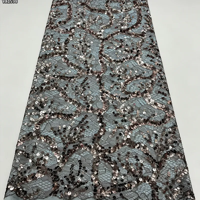 YX1598 Embroidered Sequin Lace Fabric Elegant Floral Mesh for Couture Dress Formalwear and Fashion Design