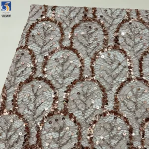 YX1597 Floral Sequin Lace Fabric Decorative Embroidered Mesh for Wedding Evening Dress