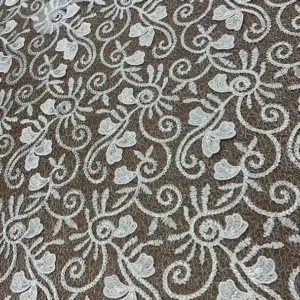 YX1274-1 Chinese Lace 10 Yards Custom Pattern Dyeing Embroidered Water-Soluble Lace Fabric for White Wedding Dress