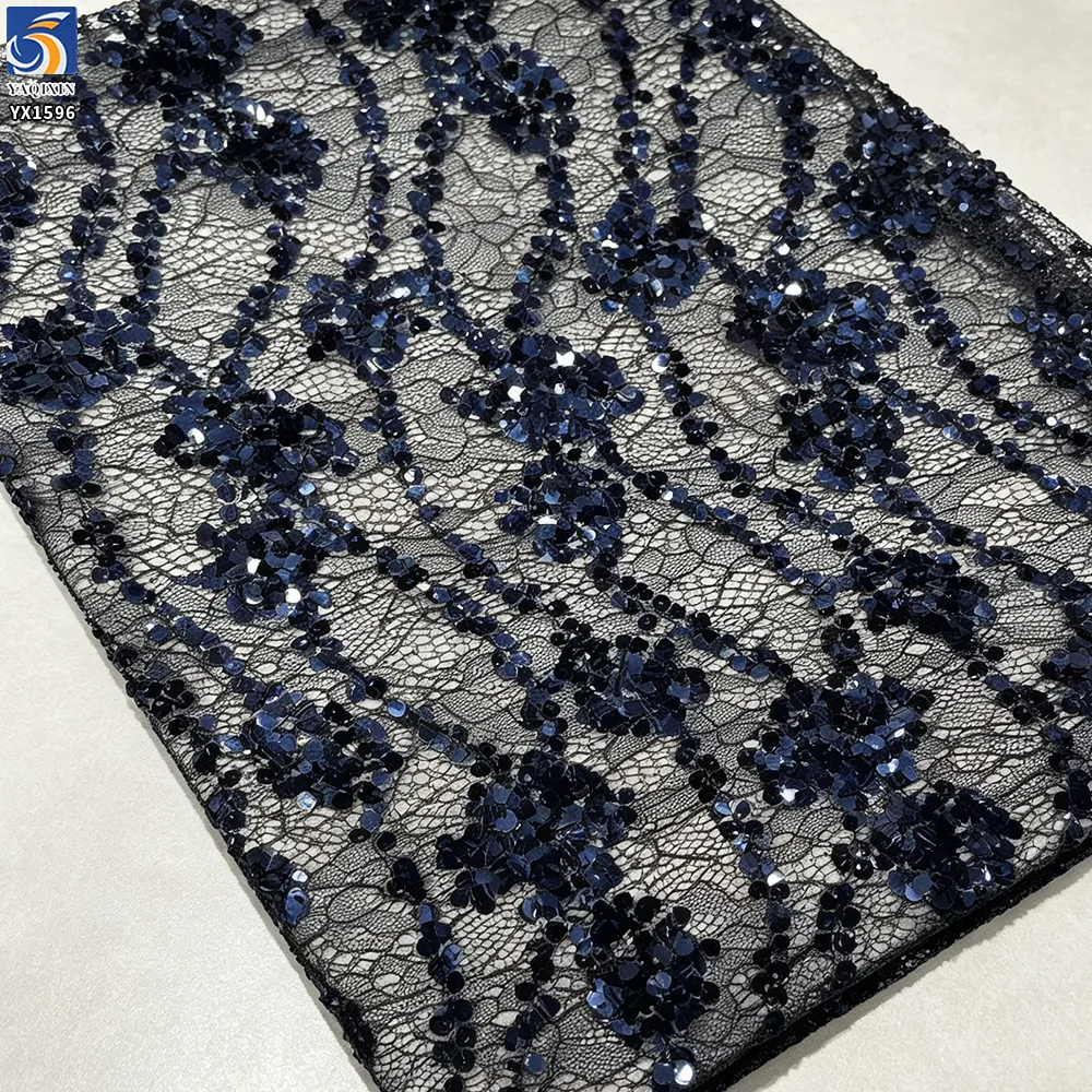 YX1596 Embroidered Sequin Lace Fabric Sparkly Floral Mesh for Dresses Gowns and Designer Womenswear