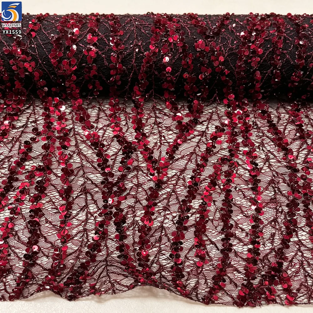 YX1559 Wholesale Sequin Embroidered Lace Fabric Sparkle Mesh Textile for Dresses Gowns and Garment Making