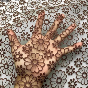 YX1021 New Technology Chrysanthemum Embroidery Tulle Fabric Knitted Poly Mesh Embroidered Fabric Textiles for Apparel