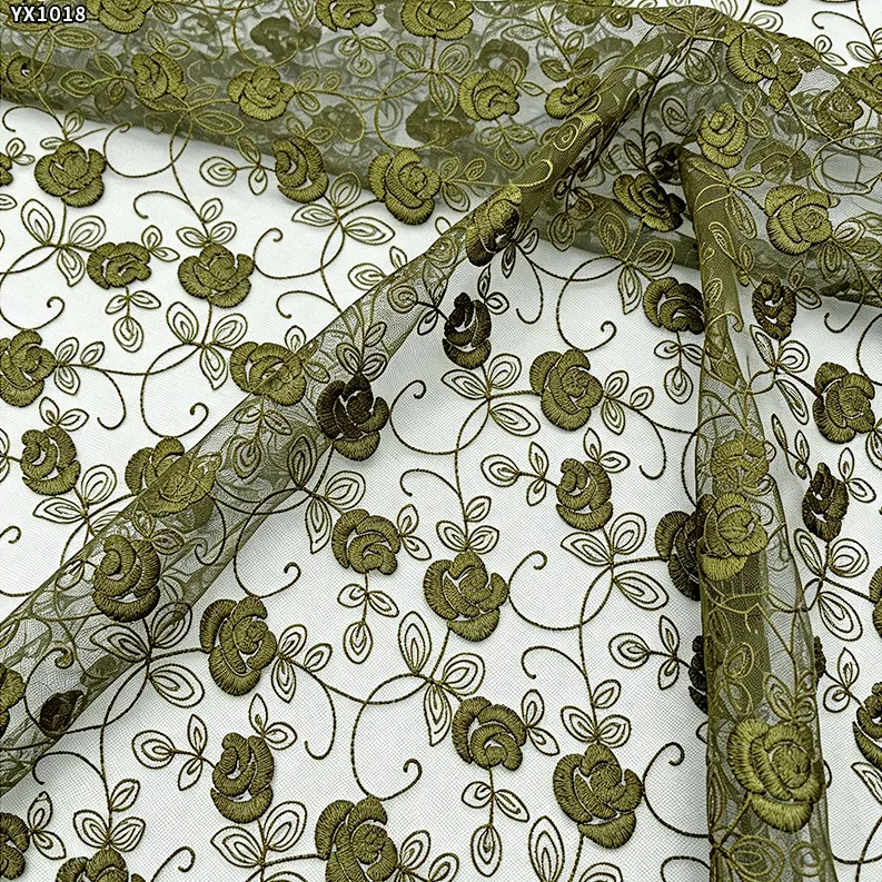 YX1018 2026 Latest Design Polyester Roses Flowers China Embroidery Fabric Poly Mesh Fabrics for Home Textiles and Clothing