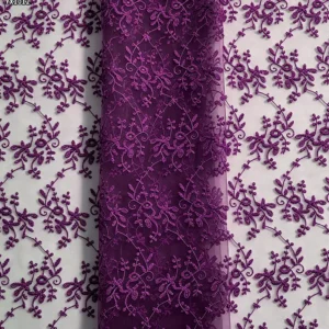YX1012 Customized Embroidered Tulle Fabrics With Customer-Provided Samples Azure Polyester Tulle Embroidered Fabrics