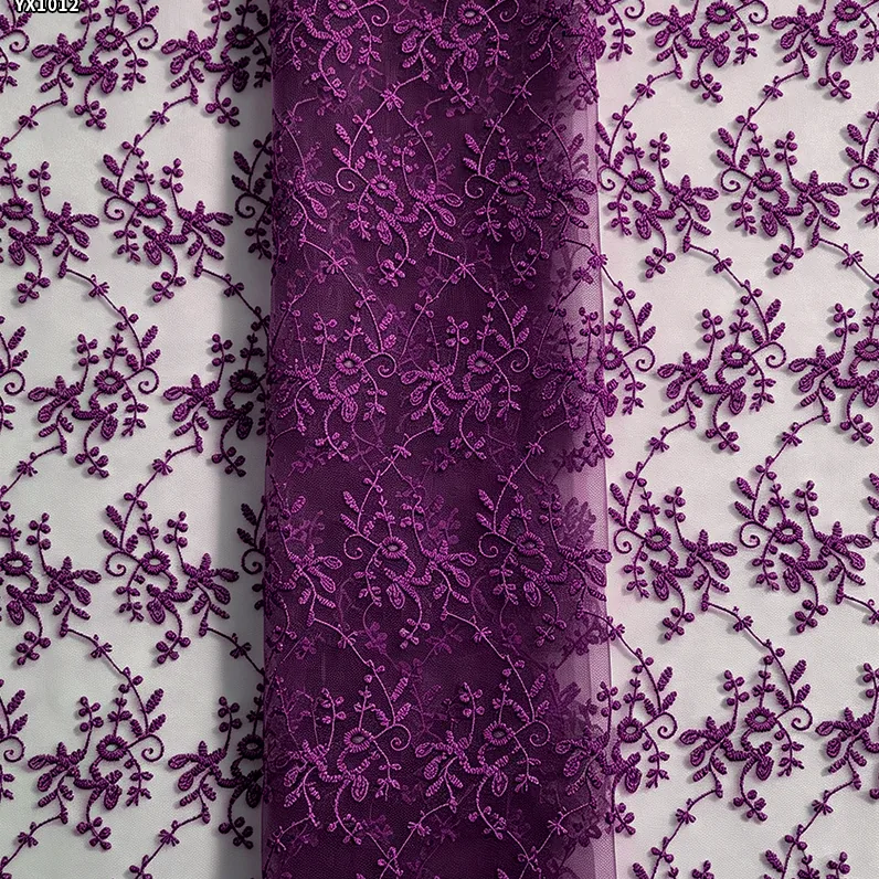 YX1012 Customized Embroidered Tulle Fabrics With Customer-Provided Samples Azure Polyester Tulle Embroidered Fabrics