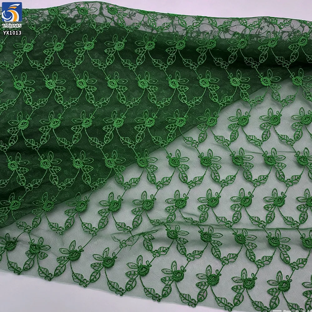 YX1013 Cheap Solid Color Florals Embroidery Custom Picture Tulle Mesh Fabric Textiles for Women's Garments Embroidery Fabric