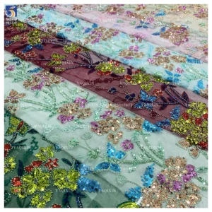 YX1224 African Colorful Sequins Embroidered Lace Fabric Hot Sales Popular Chinese Designer Floral Lace Sequin Fabric Textiles